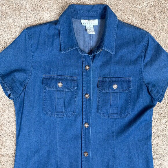 Talbots Petites Maxi Dress Women 10P Blue Denim Button Front Country Prairie Vtg - Picture 3 of 8